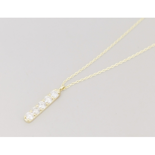 15 - Round Brilliant Cut Diamond Five Stone Set Pendant Mounted in 14 Carat Yellow Gold 2cm High, Set on ... 