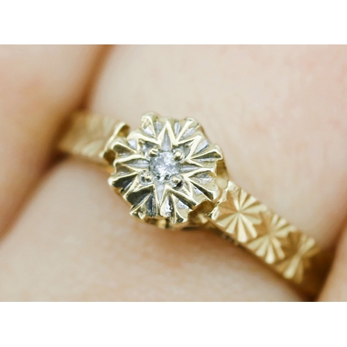 16 - Attractively Detailed Diamond Set Ring Cut Design Mounted in 9 Carat Yellow Gold Ring Size R
