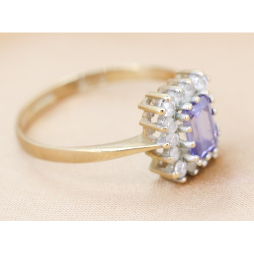 23 - Lilac and Blue Cubic Zirconia Set Cluster Ring Mounted in 9 Carat Yellow Gold Ring Size N and a Half