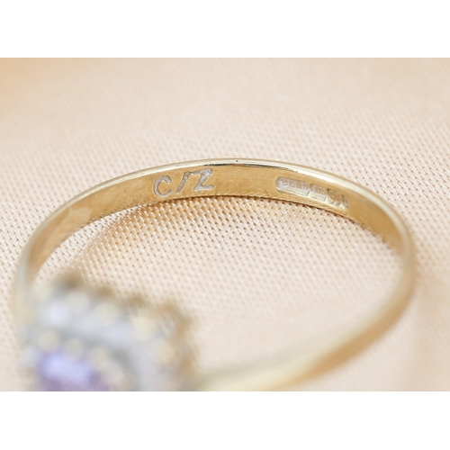 23 - Lilac and Blue Cubic Zirconia Set Cluster Ring Mounted in 9 Carat Yellow Gold Ring Size N and a Half