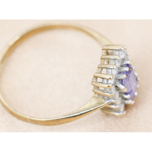 23 - Lilac and Blue Cubic Zirconia Set Cluster Ring Mounted in 9 Carat Yellow Gold Ring Size N and a Half