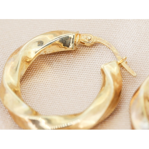 24 - Pair of 9 Carat Yellow Gold Twist Form Hoop Earrings 2cm Diameter