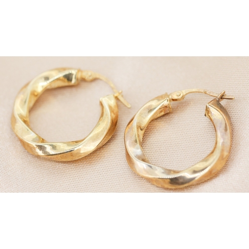 24 - Pair of 9 Carat Yellow Gold Twist Form Hoop Earrings 2cm Diameter