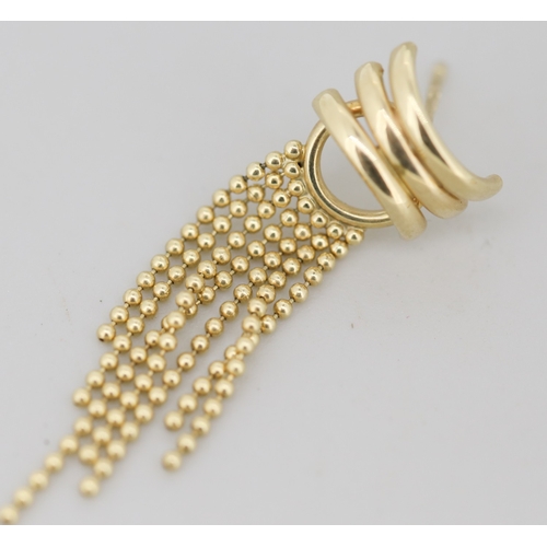 3 - Pair of 9 Carat Yellow Gold Triple Band Tassel Form Drop Earrings 4cm Drop