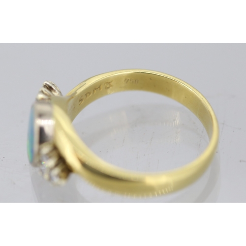 31 - Attractively Detailed Australian Opal Bezel Set Ring with Diamond Cluster Set Shoulders Mounted in 1... 
