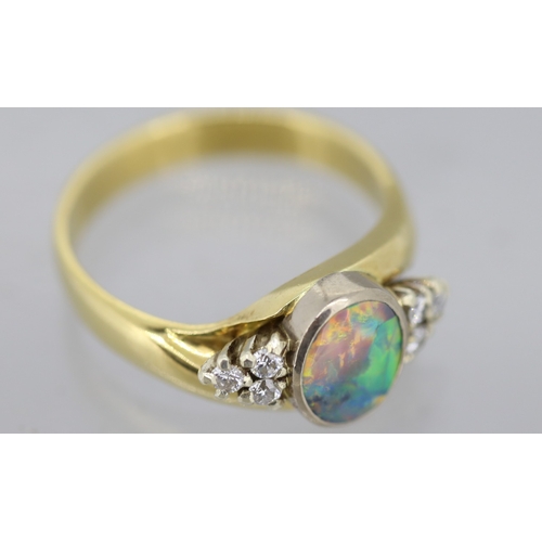 31 - Attractively Detailed Australian Opal Bezel Set Ring with Diamond Cluster Set Shoulders Mounted in 1... 