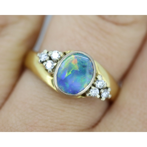 31 - Attractively Detailed Australian Opal Bezel Set Ring with Diamond Cluster Set Shoulders Mounted in 1... 