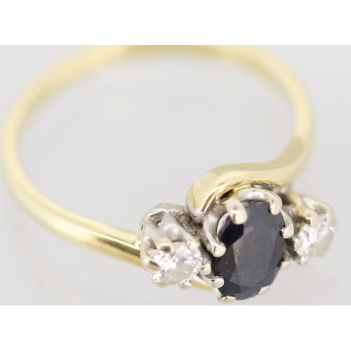 32 - Sapphire and Diamond Set Three Stone Ring Mounted in 18 Carat Yellow Gold Ring Size P