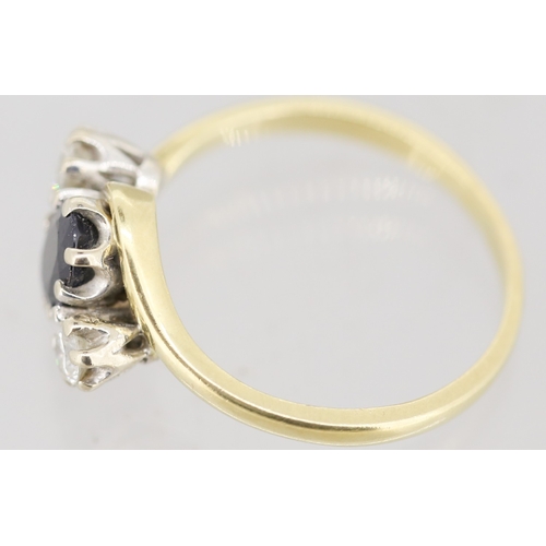 32 - Sapphire and Diamond Set Three Stone Ring Mounted in 18 Carat Yellow Gold Ring Size P