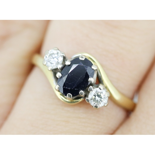 32 - Sapphire and Diamond Set Three Stone Ring Mounted in 18 Carat Yellow Gold Ring Size P