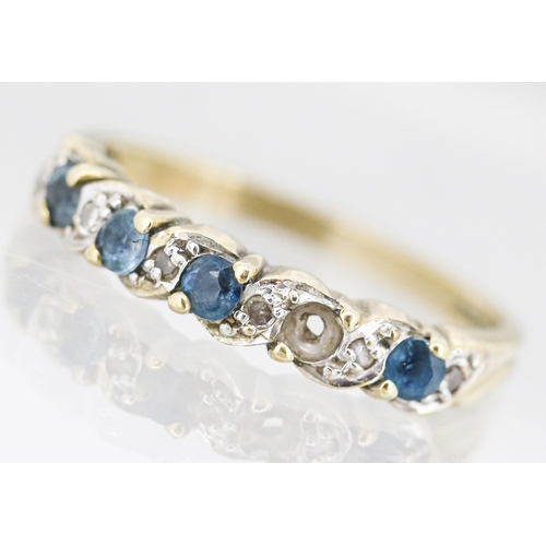 London Blue Topaz Set Ring with Further Diamond Insets Mounted in 9 Carat Yellow Gold Ring Size N, Note One Stone Lacking
