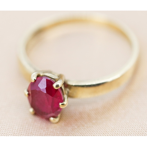 38 - Ruby Set Single Stone Ring Mounted in 9 Carat Yellow Gold Ring Size N