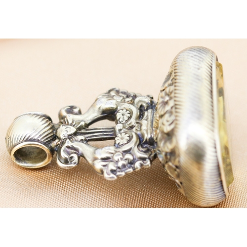 39 - Finely Detailed Citrine Set Fob Pendant Floral Motifs Mounted in 10 Carat Gold 4cm High
