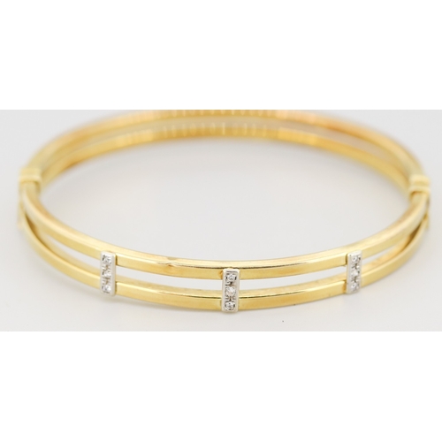 4 - 9 Carat Yellow Gold Twin Bar Bangle Bracelet with Gemstone Insets, Inner Width 6cm
