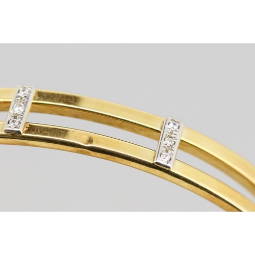 4 - 9 Carat Yellow Gold Twin Bar Bangle Bracelet with Gemstone Insets, Inner Width 6cm