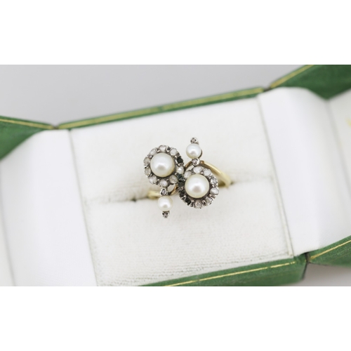 42 - Finely Detailed French Belle Eboque Pearl Set Ring with Diamond Cluster Set Surround Mounted in 18 C... 