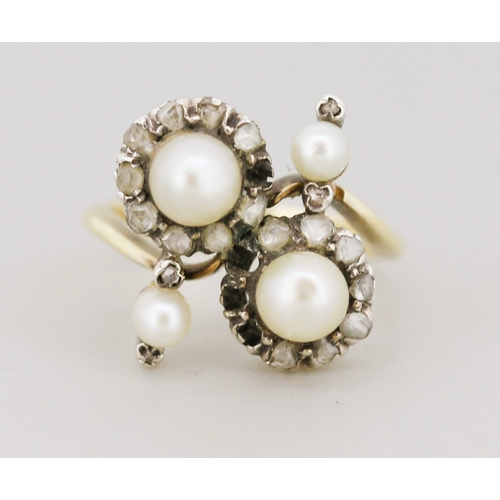 42 - Finely Detailed French Belle Eboque Pearl Set Ring with Diamond Cluster Set Surround Mounted in 18 C... 