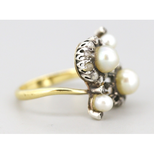 42 - Finely Detailed French Belle Eboque Pearl Set Ring with Diamond Cluster Set Surround Mounted in 18 C... 
