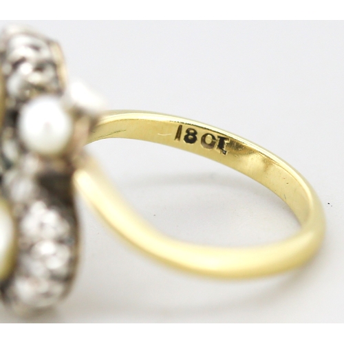42 - Finely Detailed French Belle Eboque Pearl Set Ring with Diamond Cluster Set Surround Mounted in 18 C... 