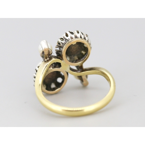 42 - Finely Detailed French Belle Eboque Pearl Set Ring with Diamond Cluster Set Surround Mounted in 18 C... 