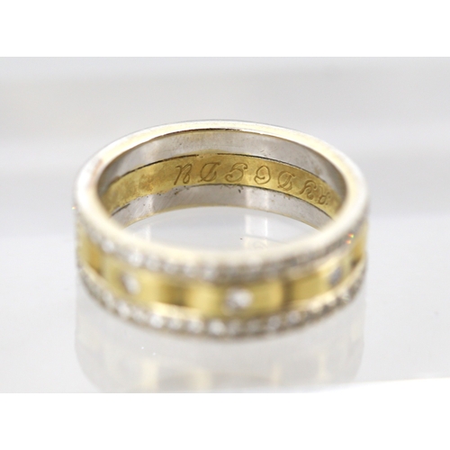 44 - Attractively Detailed Diamond Eternity Set Ring Mounted in 14 Carat Yellow and White Gold Ring Size ... 