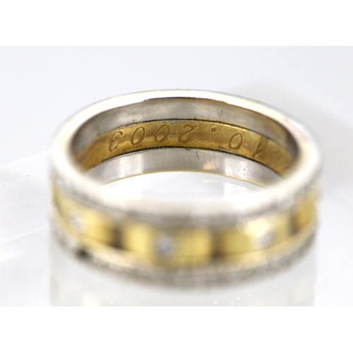 44 - Attractively Detailed Diamond Eternity Set Ring Mounted in 14 Carat Yellow and White Gold Ring Size ... 