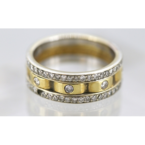 44 - Attractively Detailed Diamond Eternity Set Ring Mounted in 14 Carat Yellow and White Gold Ring Size ... 