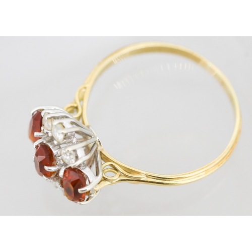 47 - Finely Detailed Madeira Citrine Three Stone Set Ring with Diamond Six Stone Set Surround Mounted in ... 