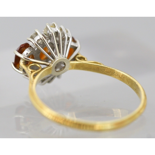 47 - Finely Detailed Madeira Citrine Three Stone Set Ring with Diamond Six Stone Set Surround Mounted in ... 