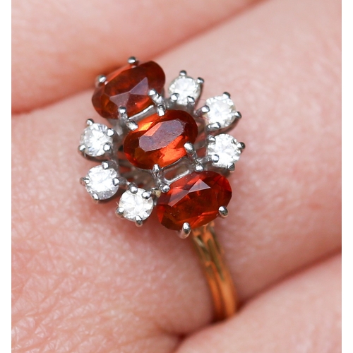 47 - Finely Detailed Madeira Citrine Three Stone Set Ring with Diamond Six Stone Set Surround Mounted in ... 