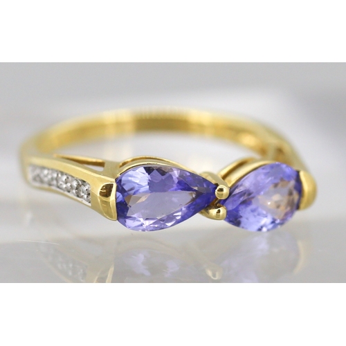48 - Attractively Detailed Pear Cut Tanzanite Twin Stone Ring with Further Diamond Insets to Shoulders Mo... 