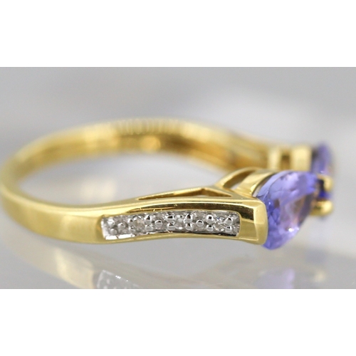48 - Attractively Detailed Pear Cut Tanzanite Twin Stone Ring with Further Diamond Insets to Shoulders Mo... 