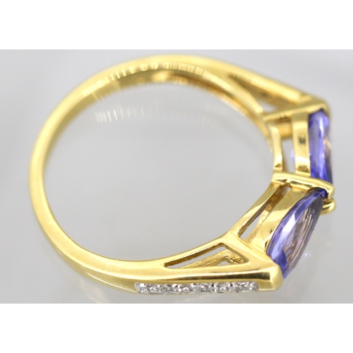 48 - Attractively Detailed Pear Cut Tanzanite Twin Stone Ring with Further Diamond Insets to Shoulders Mo... 