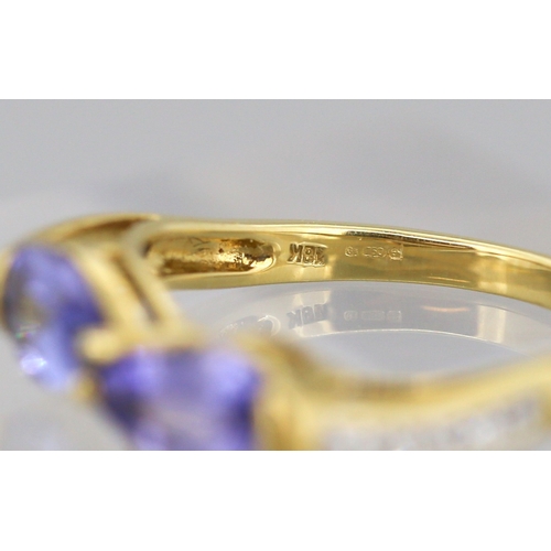 48 - Attractively Detailed Pear Cut Tanzanite Twin Stone Ring with Further Diamond Insets to Shoulders Mo... 