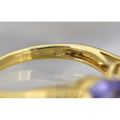 48 - Attractively Detailed Pear Cut Tanzanite Twin Stone Ring with Further Diamond Insets to Shoulders Mo... 