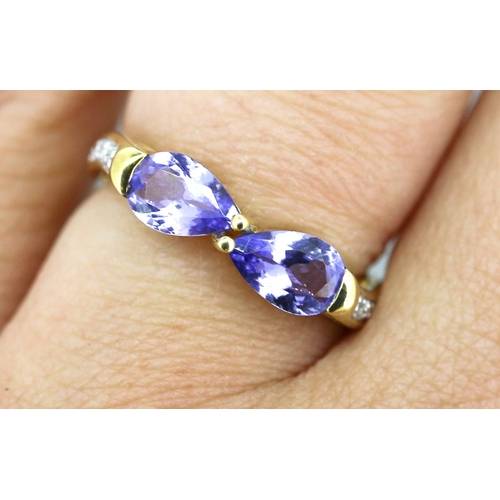 48 - Attractively Detailed Pear Cut Tanzanite Twin Stone Ring with Further Diamond Insets to Shoulders Mo... 