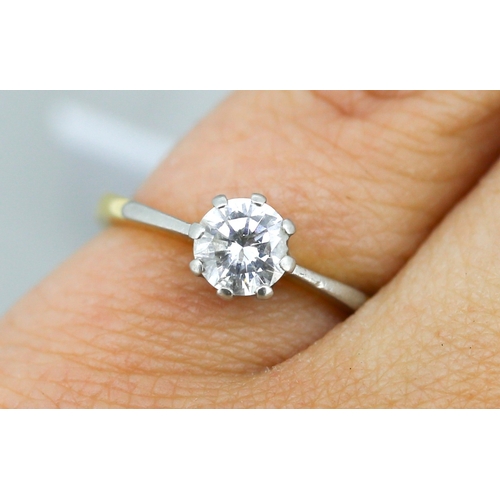 50 - Diamond Solitaire Ring Eight Claw Set in Platinum Mounted on 18 Carat Yellow Gold Ring Size N