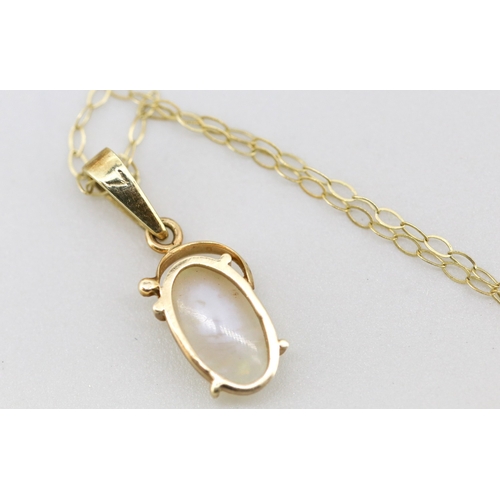 51 - Opal Single Stone Set Pendant Mounted in 9 Carat Yellow Gold 1cm, Set on 9 Carat Yellow Gold Chain 4... 