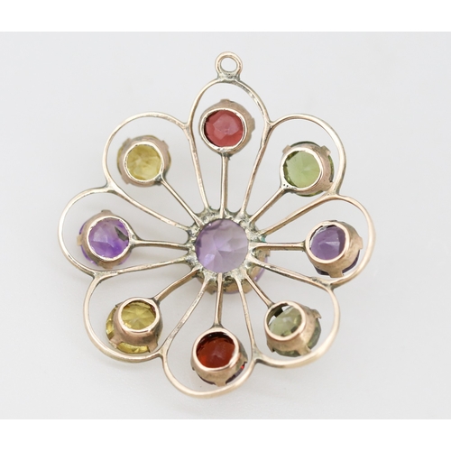 52 - Attractively Detailed Amethyst, Garnet, Citrine and Peridot Set Floral Form Pendant Mounted in 9 Car... 