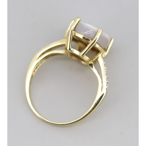 53 - Opal Set Ring with Further Diamond Inset to Shoulders Mounted in 9 Carat Yellow Gold Ring Size K