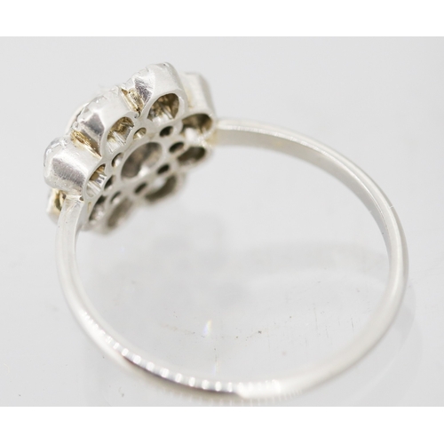 55 - Diamond Nine Stone Set Daisy Form Cluster Ring Mounted in Platinum Ring Size M and a Half