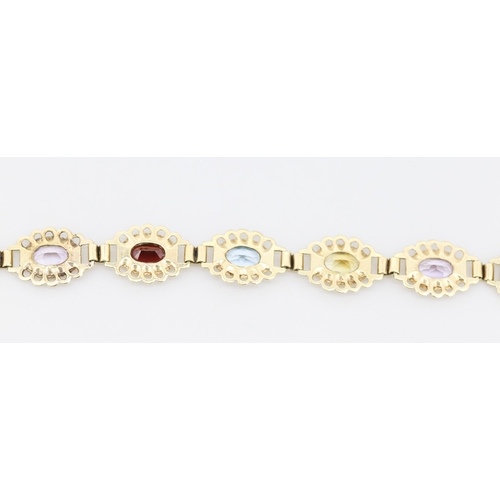 56 - Finely Detailed Citrine, Amethyst, Garnet and Aquamarine Set Bracelet Mounted in 9 Carat Yellow Gold... 