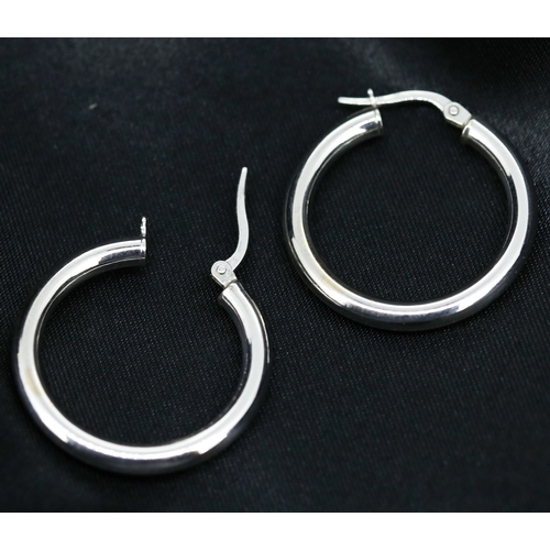 58 - Pair of 9 Carat White Gold Hoop Earrings 2.5cm Diameter