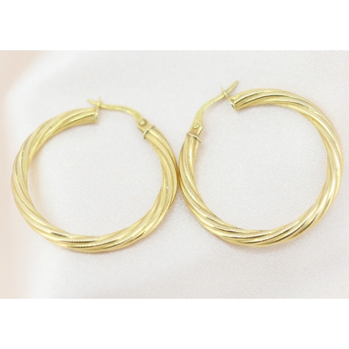 Pair of 9 Carat Yellow Gold Twist Form Hoop Earrings 3cm