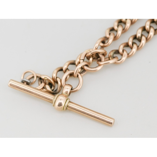 6 - 9 Carat Rose Gold Graduated Form T-Bar Pocket Watch Chain or Necklace, 40 cm Long