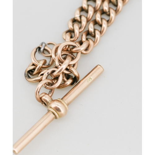 6 - 9 Carat Rose Gold Graduated Form T-Bar Pocket Watch Chain or Necklace, 40 cm Long