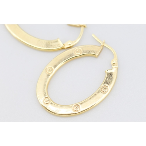 60 - Pair of Attractively Detailed 9 Carat Yellow Gold Oval Form Hoop Earrings 2.5cm High