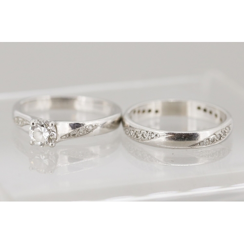 8 - Round Brilliant Cut Diamond Solitaire Ring with Further Diamond Inset to Shoulders Centre Stone .52 ... 