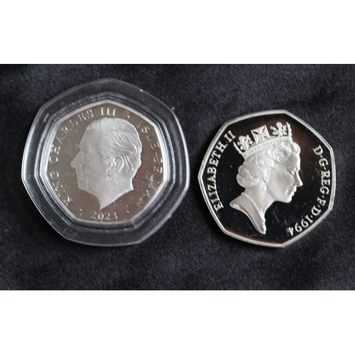 14 - Two Sterling Silver Commemorative 50 Pence Coins 'God Save Our Gracious King' King Charles, Isle of ... 