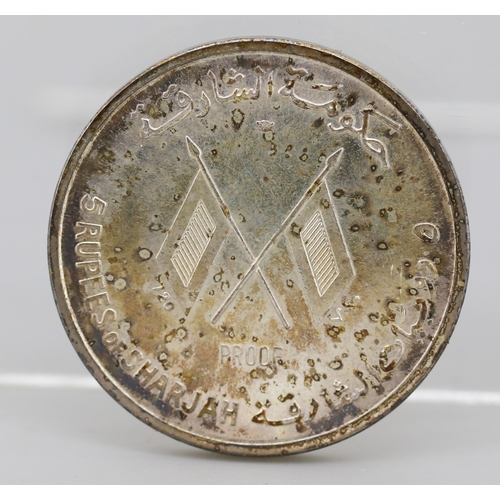 22 - Silver Sharjah 5 Rupees 'Memorial of John F. Kennedy' Proof Token 1964 with Original Presentation Ca... 